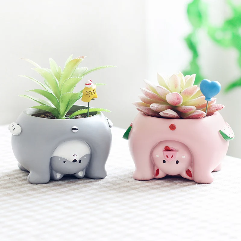 Вверх дном животные смолы плантаторы для суккулентов Kawaii милые мини-горшки для цветов для рабочего стола бонсай домашний зеленый растение садовый декор