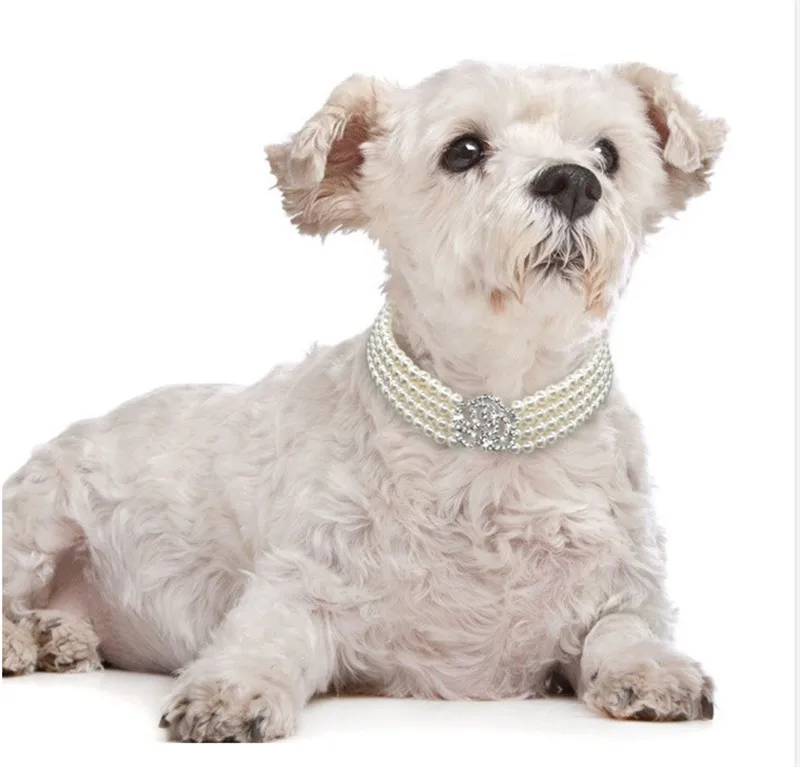 Роскошные украшения для домашних животных четыре ряда жемчужин стразы ошейник