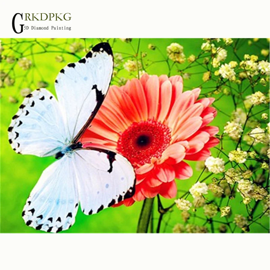 

Роза с цветами и бабочками из полимерной смолы, Алмазная мозаика «сделай сам», картина из страз, бриллиантовая вышивка бисером, искусственн...