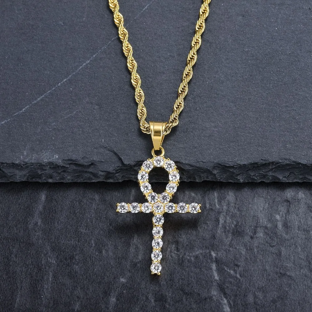 Cubic Zircon Crystal Small Cross Pendant Necklace Hip Hop Choker Golden Rope Chain Charm Women Men Jewelry Gift | Украшения и
