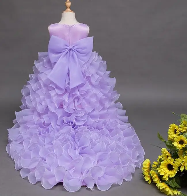 3-14T flower girl Trailing wedding dresses Girl high quality Tutu Mermaid dress V-neck big bow Princess long Party | Детская одежда и