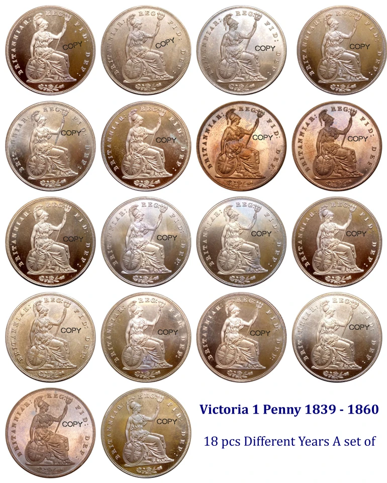 Великобритания Виктория 1 пенни 1839-1860 18 шт. разные годы набор Красной меди копия монеты