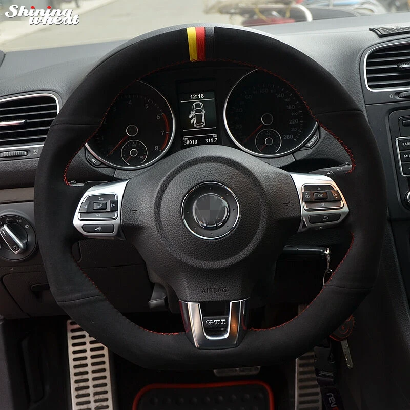 

Black Suede Yellow Red Black Marker Steering Wheel Cover for Volkswagen Golf 6 GTI MK6 VW Polo GTI Scirocco R Passat CC R-Line