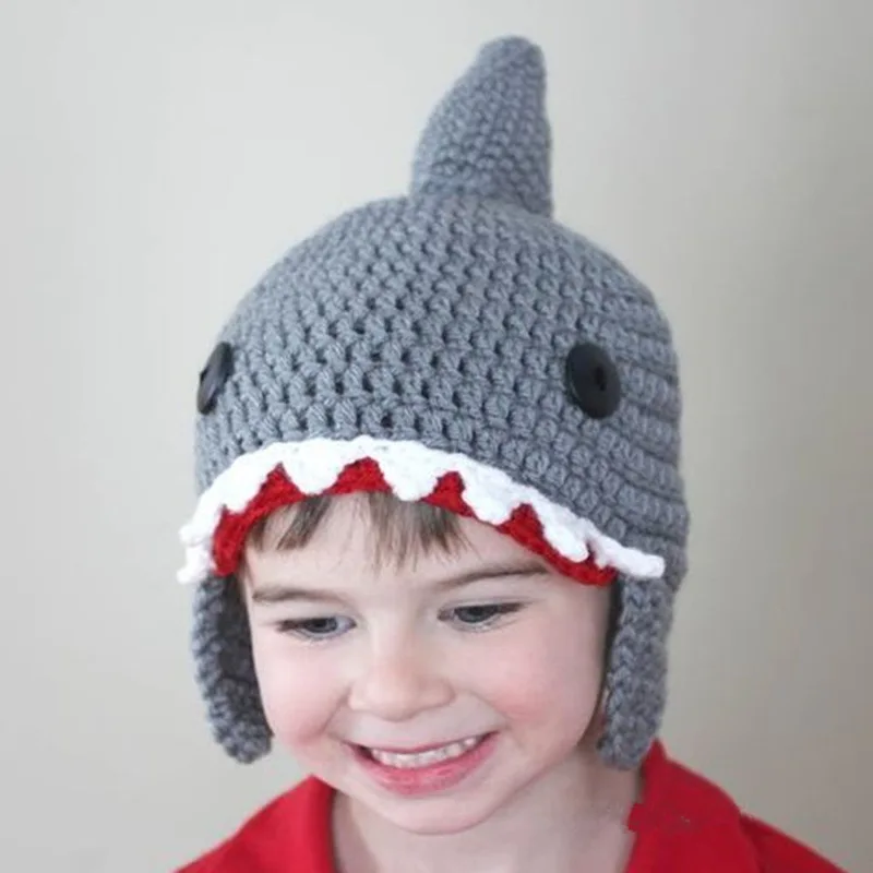 Осенне-зимняя детская необычная шапка Акула милые крутые шапки для мальчиков и