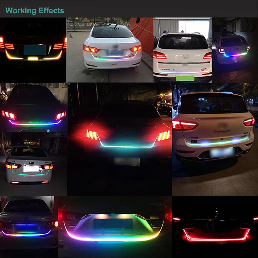 Автомобильный стильный светодиодный светильник 12 в RGB 120 см IP68, многофункциональная автомобильная Предупреждение льная лампа DRL, сигнал поворота, стоп-сигнал, задние фонари