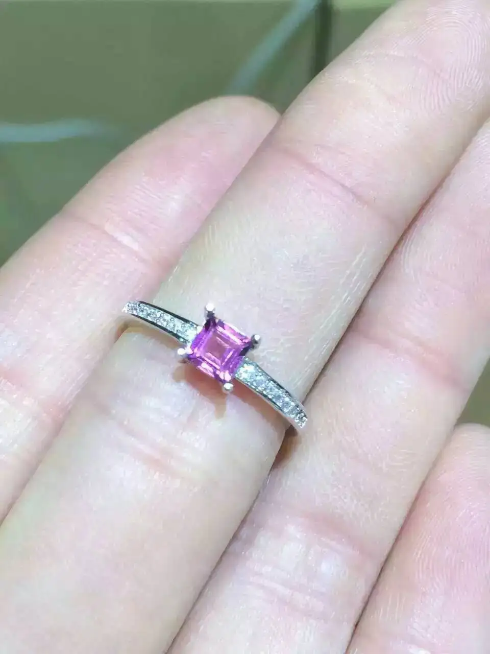Fidelity Natural pink tourmaline s925 sterling silver simple Square fine jewelry sets for women natural 4mm gem ring/earrings | Украшения и