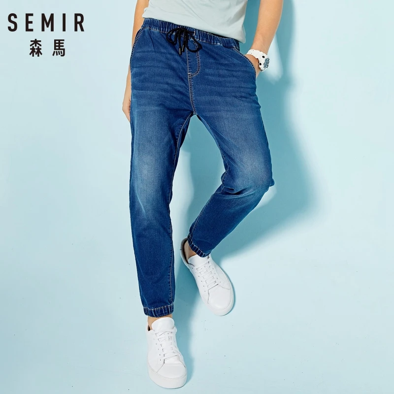 SEMIR мужские джинсовые брюки для бега зауженные хлопковые с эластичной резинкой