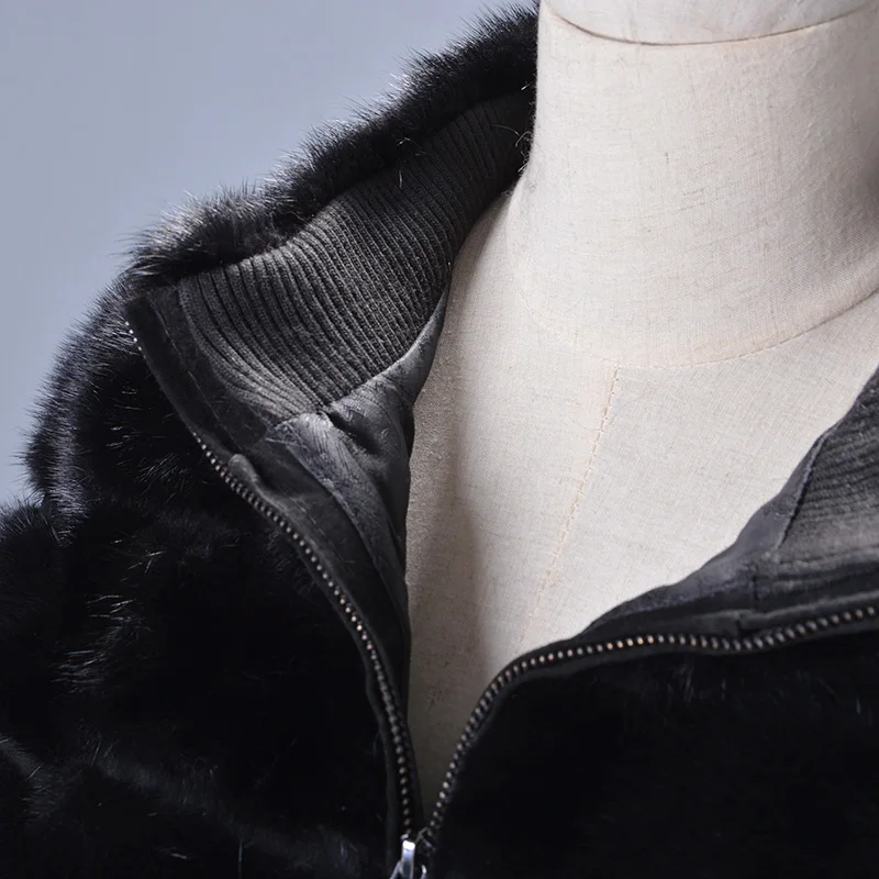 QIUSIDUN Mink Fur Coat Beautiful Coats Women Fur Coat Fashion Slim Mink Fur For Women  Mink Tail  Black New