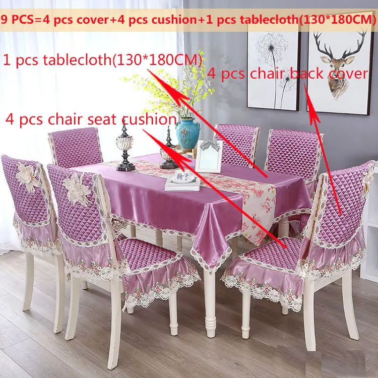 Purple 9pcs Прямоугольная Водонепроницаемая Подушка на стул Обложка жаккард Роскошная скатерть для обеденного стола Набор Элегантное свадебное украшение винтажная скатерть - Цвет: Purple 9pcs
