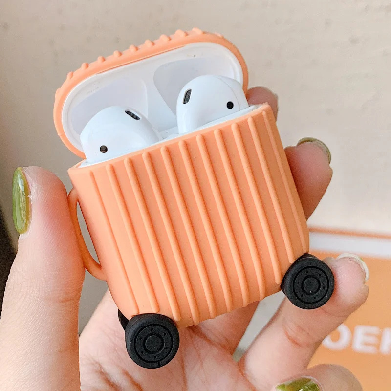 Новинка, защитный чехол для airpods в форме чемодана, bluetooth-гарнитура Apple, силиконовая, анти-капля, мягкий чехол, аксессуары для хранения - Цвет: Оранжевый