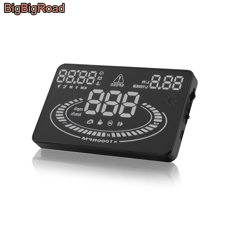 BigBigRoad автомобильный HUD Дисплей OBD 2 Интерфейс умный цифровой спидометр ветровое стекло проектор превышение скорости напряжения сигнализация для топливного бака