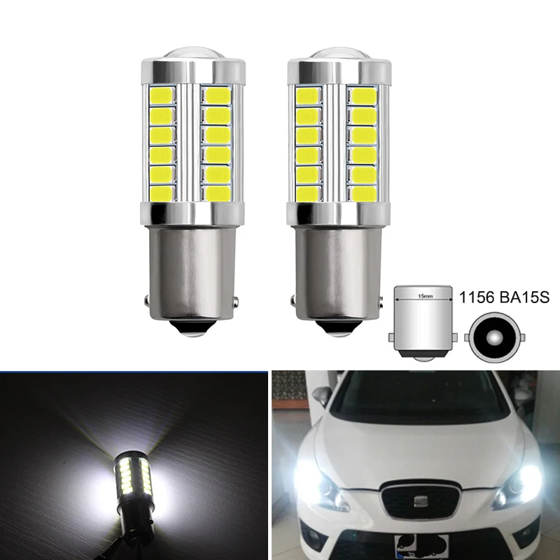 2 шт. 1156 7506 BA15S P21W S25 33SMD светодиодный ная лампа дневные ходовые огни для Seat Leon 3 MK3