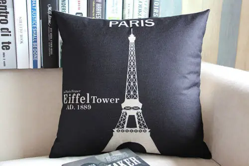 Черный белый цвет Цитата Корона Эйфелева Подушка с башней крышка стола льняные
