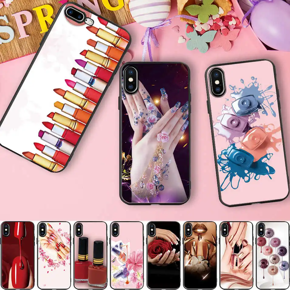 Черный мягкий силиконовый чехол с рисунком макияжа для iPhone X 5 S 5S XR XS Max 6 6S 7 8 Plus 7plus