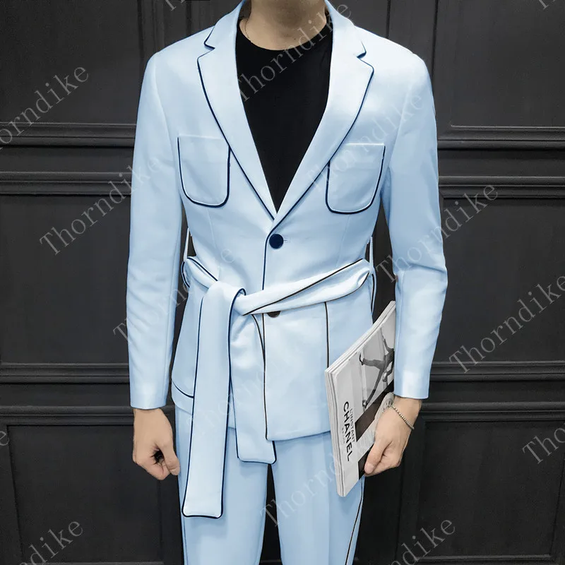 light blue Зеленый бордовый мужские костюмы, Trajes De Hombre Traje Homb индивидуальный костюм жениха костюм для мужчин 2 шт.(куртка+ брюки+ галстук - Цвет: light blue