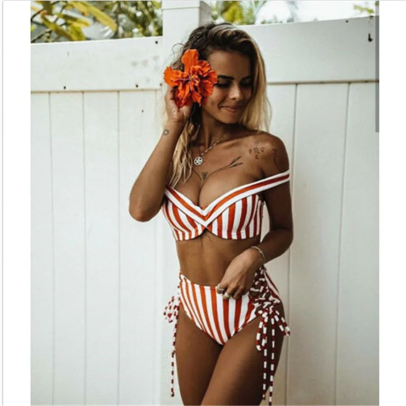 

Swimwear Women 2019 Women Sexy Striped High-Waisted Swimwear Brazilian Bikini Set Beachwear Swimsuit Bikini Bathing Suit Women