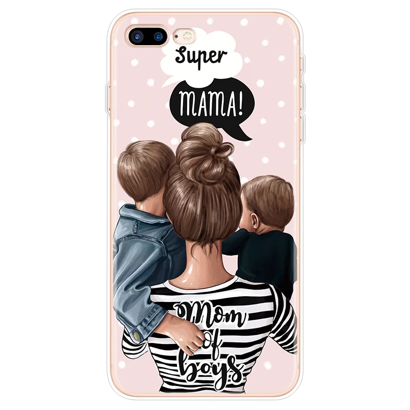 2018 Новый чёрный коричневый волос ребенка мама девушка чехол для iPhone 7 XR X XS Max 8 6s 6