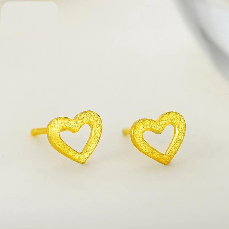 women heart Stud Earrings Authentic Solid 999 24K Yellow Gold 1.2-1.3g | Украшения и аксессуары