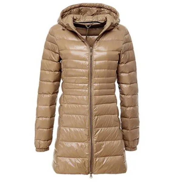Champagne S~ 6XL, новинка, осенне-зимняя женская куртка на утином пуху, тонкая парка, Женское пальто, длинное пальто с капюшоном размера плюс, ультра светильник, верхняя одежда SF038 - Цвет: Champagne