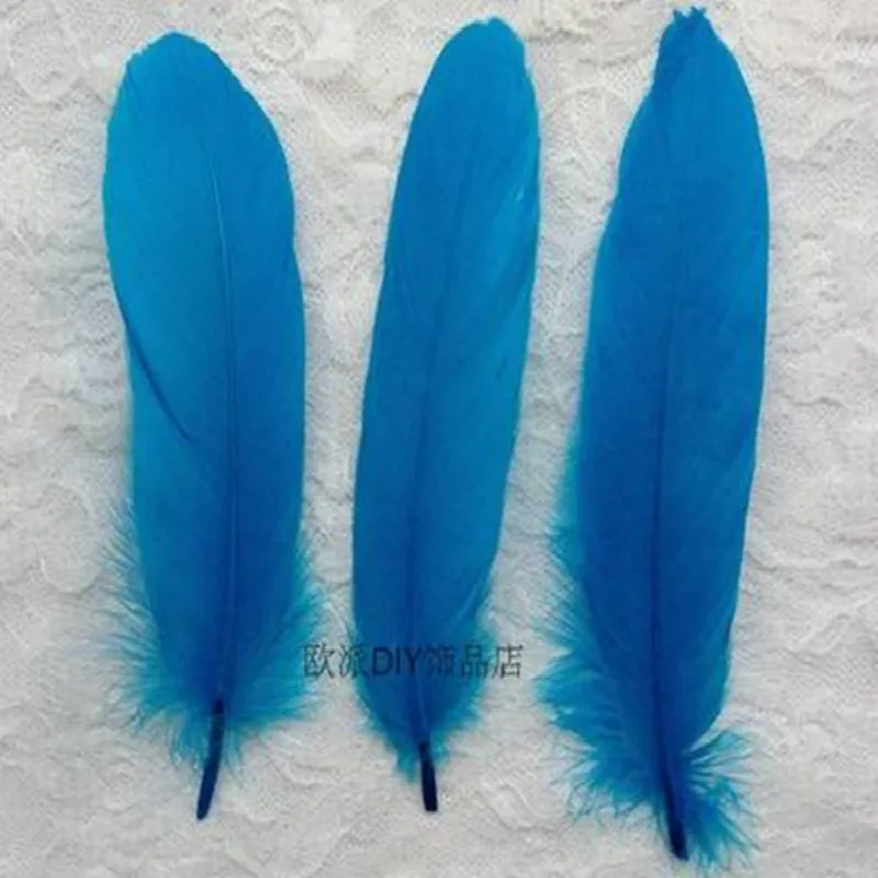 

New Stylish Hot Sale 500pcs/lot 15-20cm Lake blue Natural Feather Goose For Craft/ Hats/Floral Arrangement Material Accessories