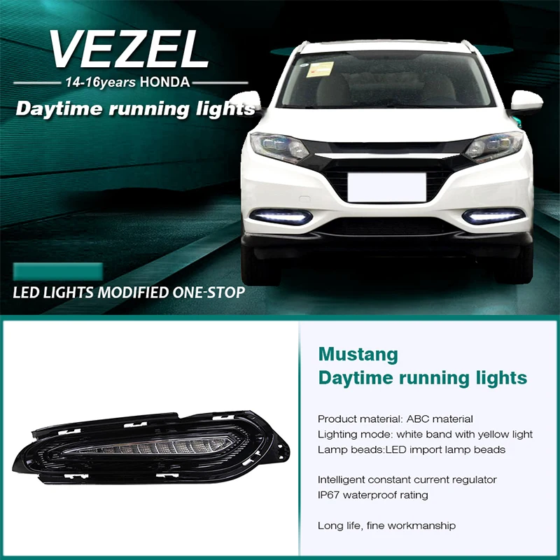 2Pcs Car DRL 12V LED For Honda HRV HR-V 2018 2015 2016 2017 Turn Yellow Signal Relay Waterproof ABS Daytime Running Light | Автомобили и