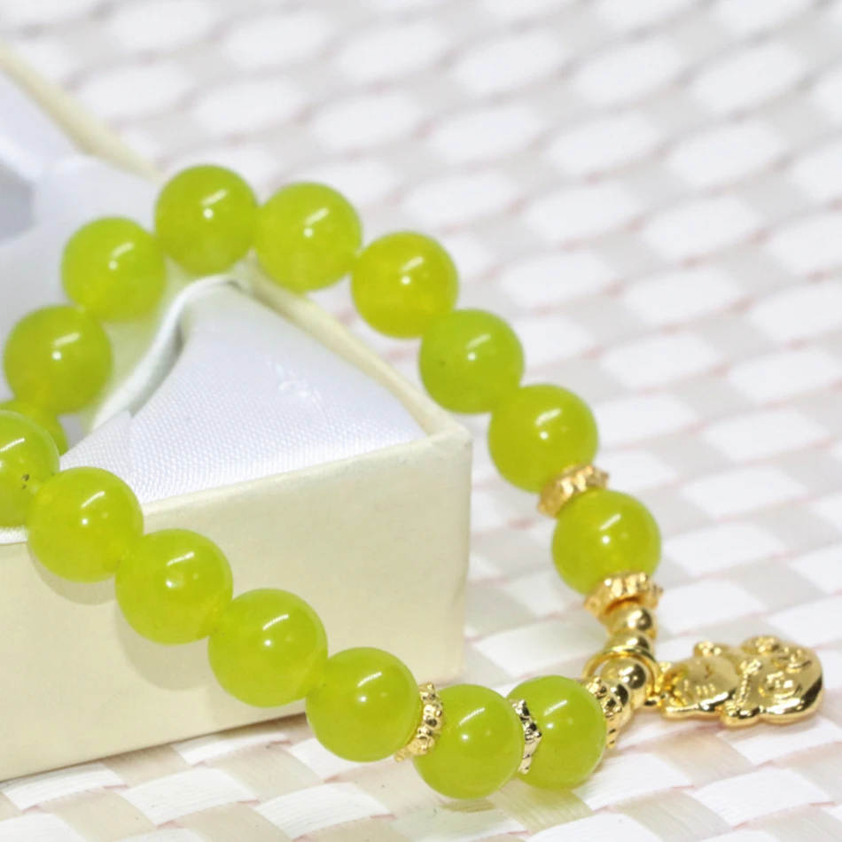 High grade gold color accessories olive green jade chalcedony 8mm round beads fashion women bracelet jewelry 7.5inch B2065|bracelet jewelry|womens