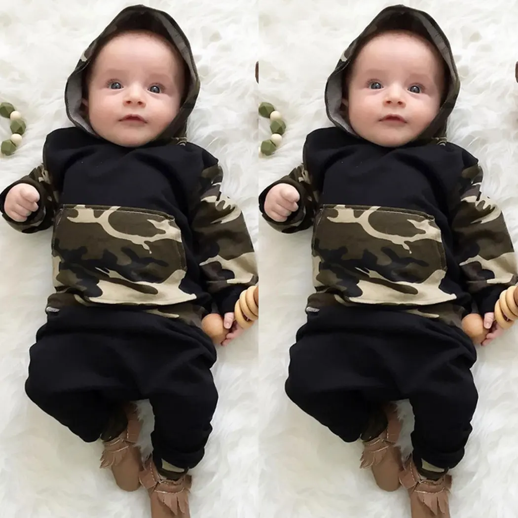 Зимние камуфляжные толстовки для малышей Топы с капюшоном новорожденных