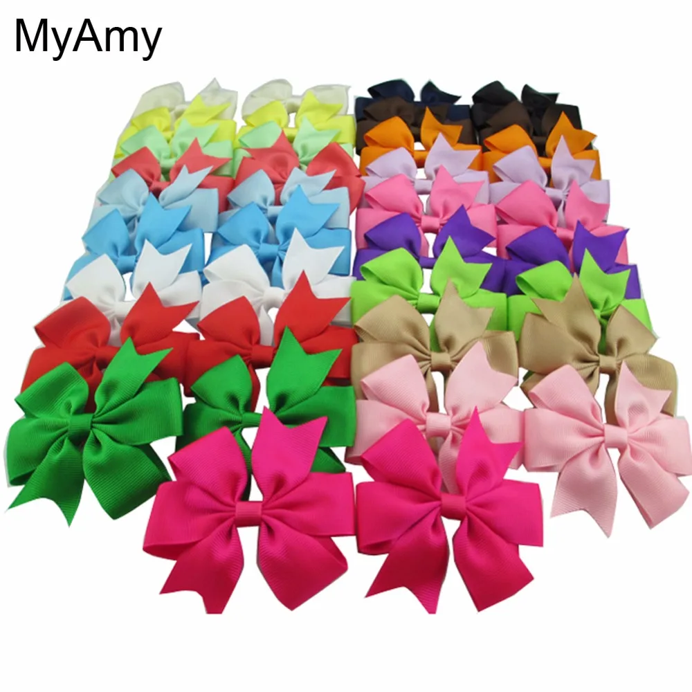 MyAmy 40pcs/lot 3'' Baby Girl Grosgrain Ribbon Boutique Hair bows WITH Alligator Clips hair Bows For girls kids hairbow | Детская