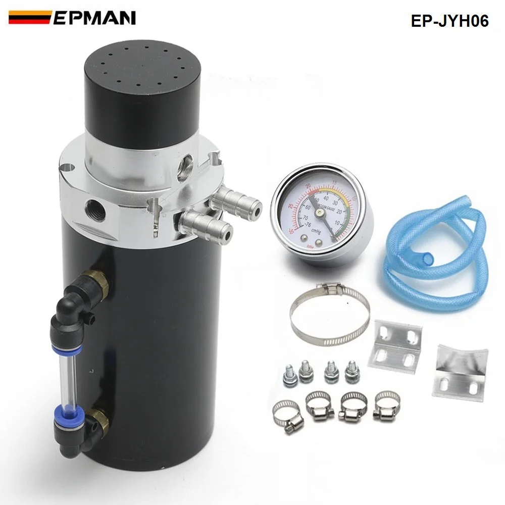 Черный Epman двигатель Заготовка алюминиевый двигатель маслоуловитель Rservoir Breather Tank/Can с манометром EP-JYH06 - Цвет: Черный