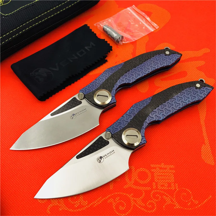 Складной нож VENOM BONE DOCTOR M390 Titanium CF Flipper уличный Карманный кухонный для кемпинга