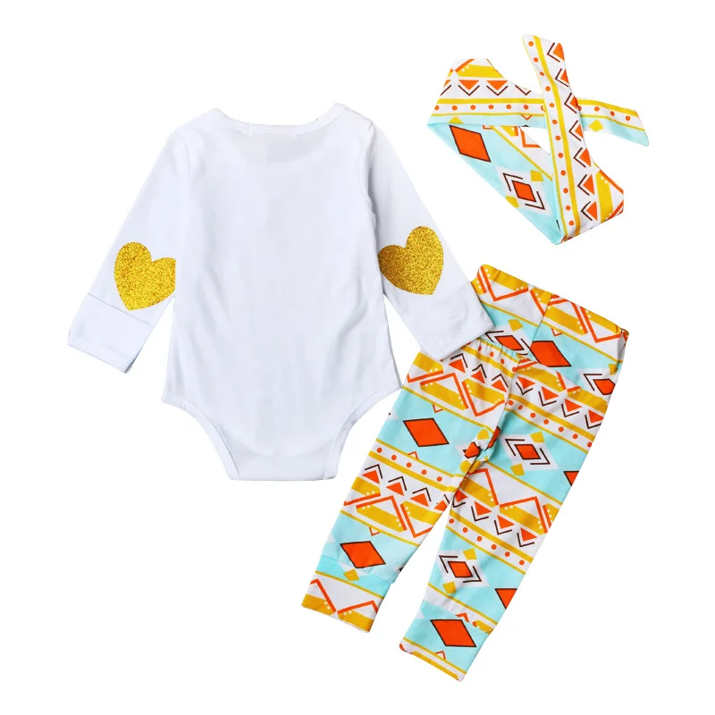 Симпатичная Одежда для маленьких девочек комплект Hello World хлопковый комбинезон +