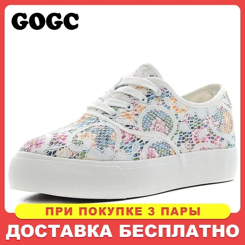 GOGC Цветочные Холст Обувь для Женщин Удобные женские Туфли Кружева Женские Летние