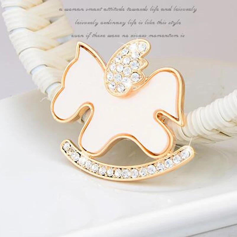 

Fashionable Rhinestone Enamel Wooden Horse Hobbyhorse Cockhorse Wedding Collar Pins For Women