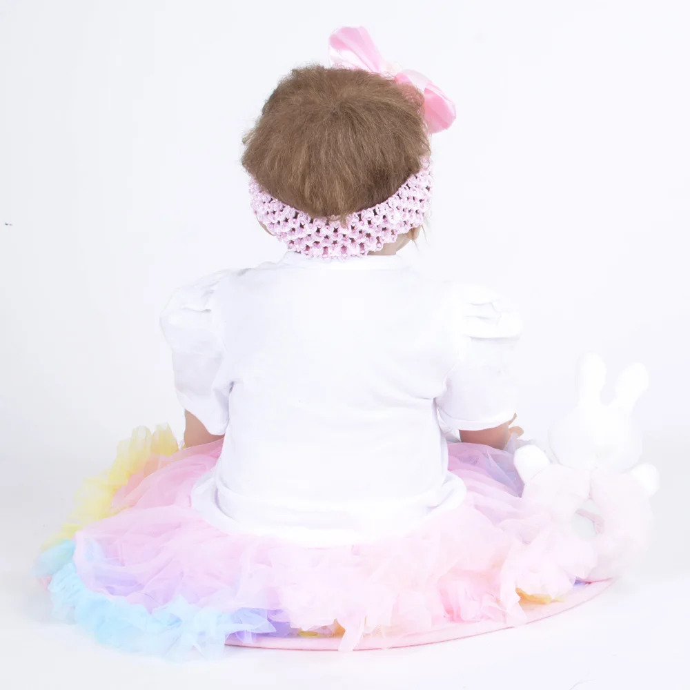 Кукла младенец новорожденный коричневый мохеровый синий комбинезон мягкая