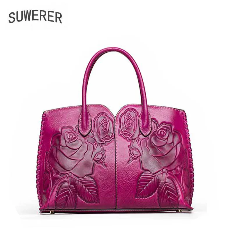 

SUWERER 2020 New Women Genuine Leather bags fashion luxury top cowhide Luxury embossing tote bags for women leather handbags