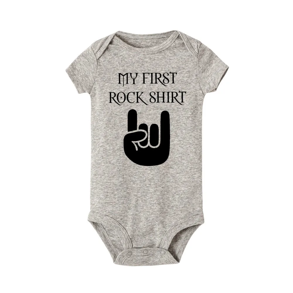 R381-SRPGY- Футболка с надписью «Rock My First Rock»; хлопковый боди с короткими рукавами для малышей; милая Одежда для маленьких мальчиков; комбинезон; Одежда для младенцев; забавная стильная одежда - Цвет: R381-SRPGY-