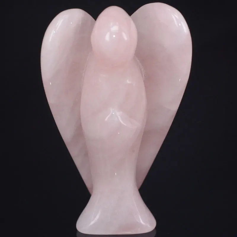 

2,5 дюйма натуральный розовый кварцевый кристалл драгоценный камень резьба статуя Ангела счастливые ремесла каменная Статуэтка чакра исцеляющий камень «reiki»