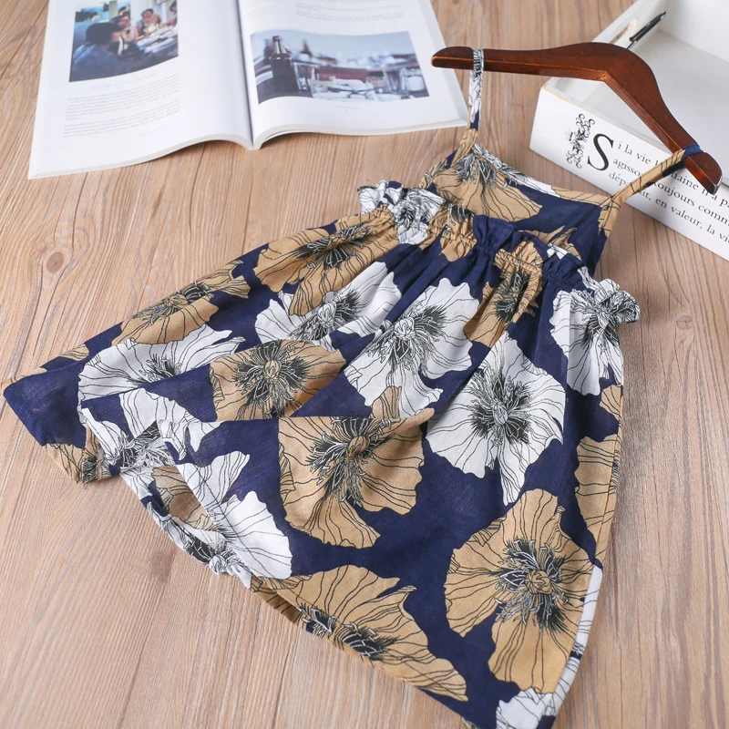 Hurave Summer bohemian print baby Girl clothes camis Children dress Kids Clothes ruffles dresses | Детская одежда и обувь