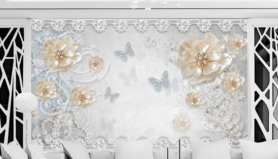 Красивые 3d фото обои фрески Камелия Средиземноморский стиль для стен бабочка