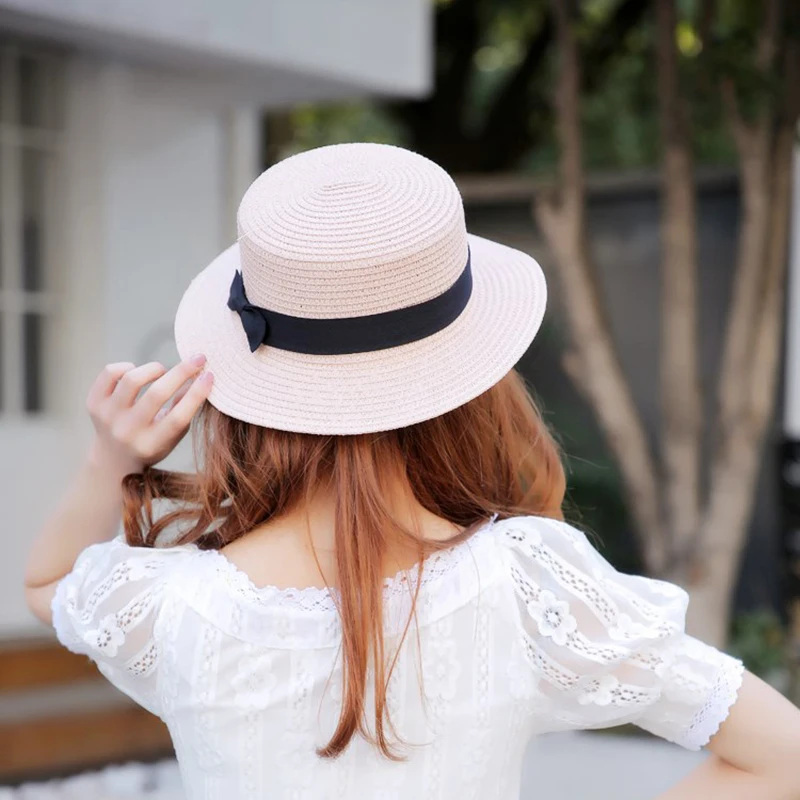 

1 Beach Hat Ladies Round Straw Hat Sun Hat Flat Top Fashion Straw Hat Sunshade Fashion Straw Hat