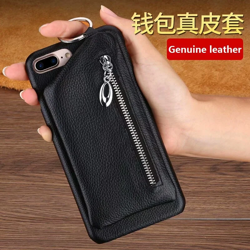 Натуральная кожа 7 Plus чехол на молнии мешок держателя карты 2 в одном бумажник