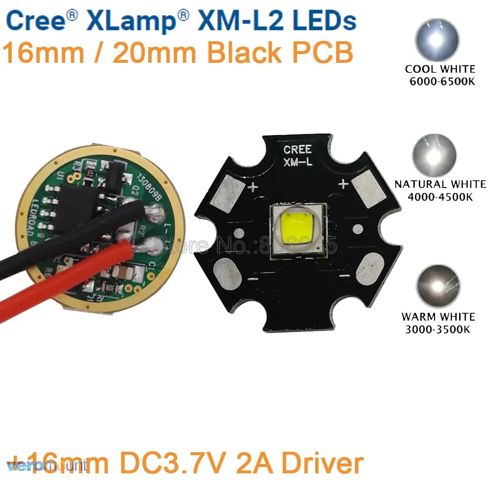 Светодиодный излучатель CREE XML2 холодный белый 6500 К нейтральный 4500 к теплый 3000 16 мм