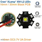 Светодиодный излучатель CREE XML2, холодный белый, 6500 К, нейтральный белый, 4500 к, теплый белый, 3000 К, 16 мм, 20 мм, черный, PCB + DC3.7V, 2A, 16 мм