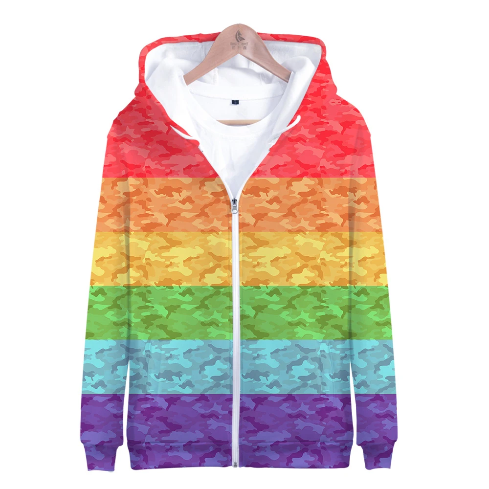 Lgbt 3D уличная крутая Повседневная модная толстовка на молнии с капюшоном