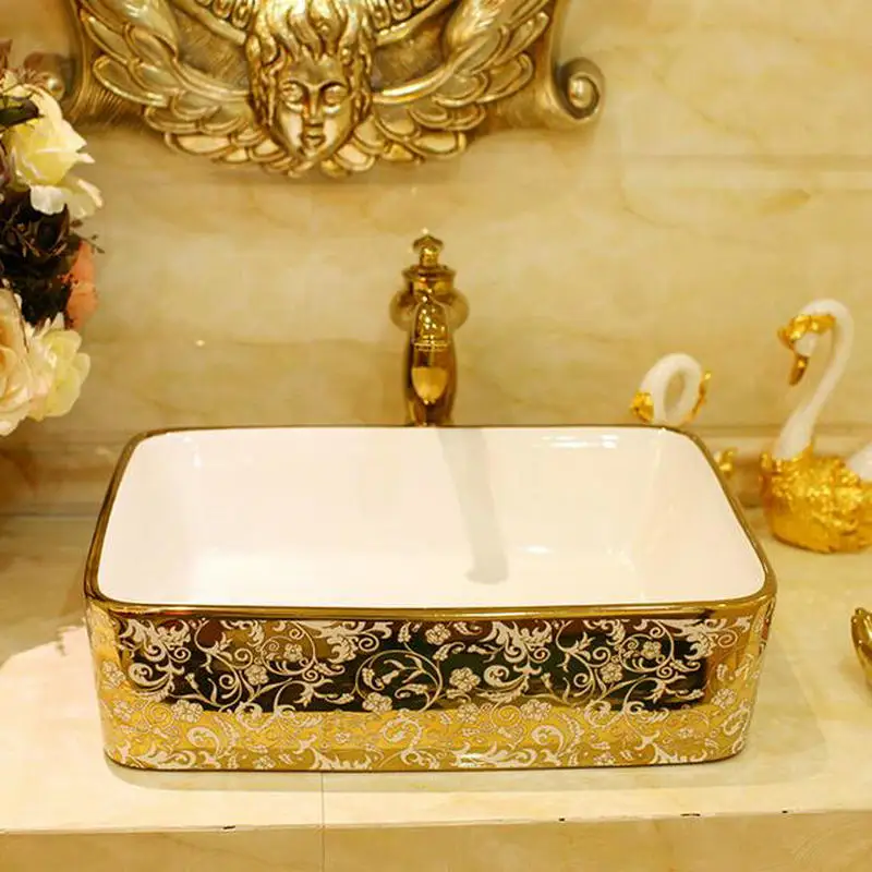 Мозаика золотой прямоугольник умывальник роскошный художественный Умывальник