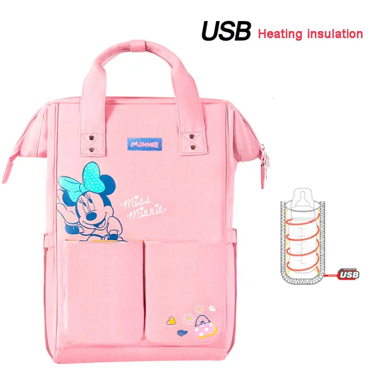 pink Disney сумка для подгузников большой емкости Оксфорд Микки Маус изоляционные сумки бутылочка для кормления сумка для хранения дорожный рюкзак Детская сумка - Цвет: pink