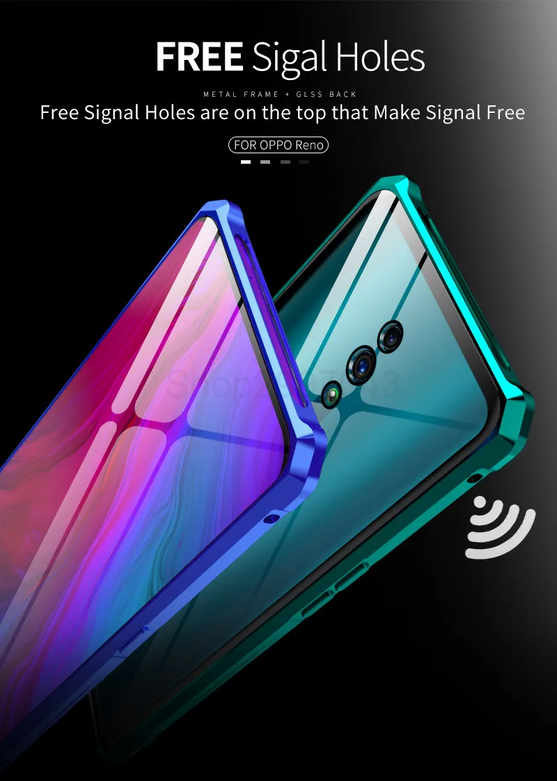 Роскошный Алюминиевый металлический бампер, защитный чехол для OPPO Reno 10x Zoom, чехол, противоударный, прозрачный, стеклянный, задняя крышка, OPPO Reno 10X Zoom coque