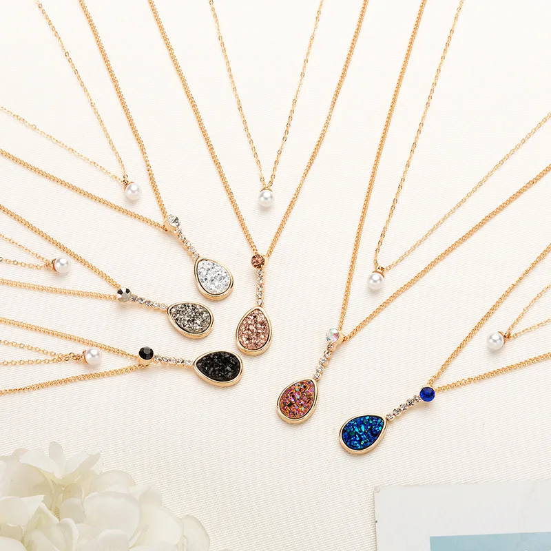 8Seasons Fashion Necklace Gold Pearl Geometric Brown Water Drop Rhinestone Pendant Multilayer Love Women Charms 1 Piece | Украшения и
