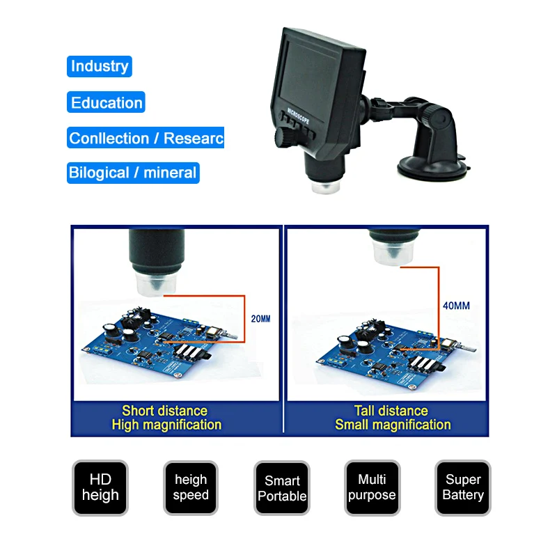 1 600x 3.6MP USB цифровой электронный микроскоп Портативный 8 LED VGA с 4 3 &quotHD oled экраном