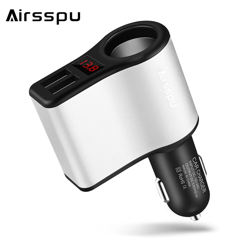 Airsspu автомобиля Зарядное устройство прикуривателя 2 Порты USB 2.1A для iPhone samsung